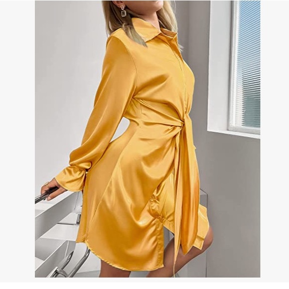 Mini Satin Shift Dress Button Down Shirt Dress Outfit  ( brand new in package ) - Picture 1 of 6